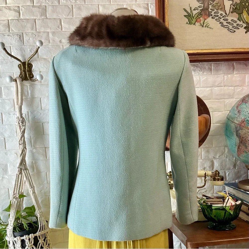 Vintage 1960 Blue Fur Collar Mod Side Button Jacket - Picture 7 of 13